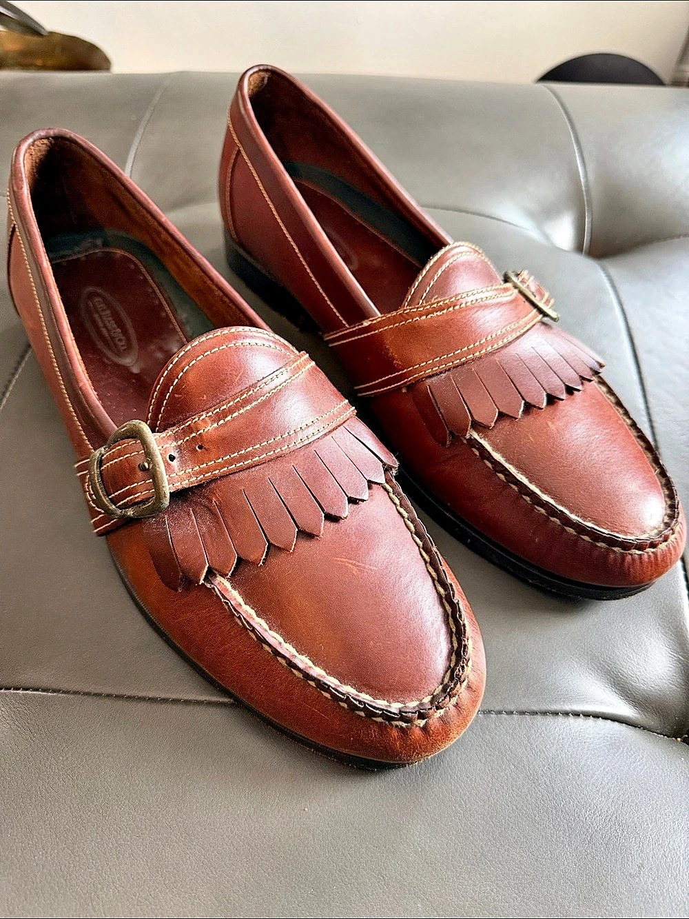 G.H. Bass & Co. Weejuns. Leather Kiltie Loafers in Brown US 12 D